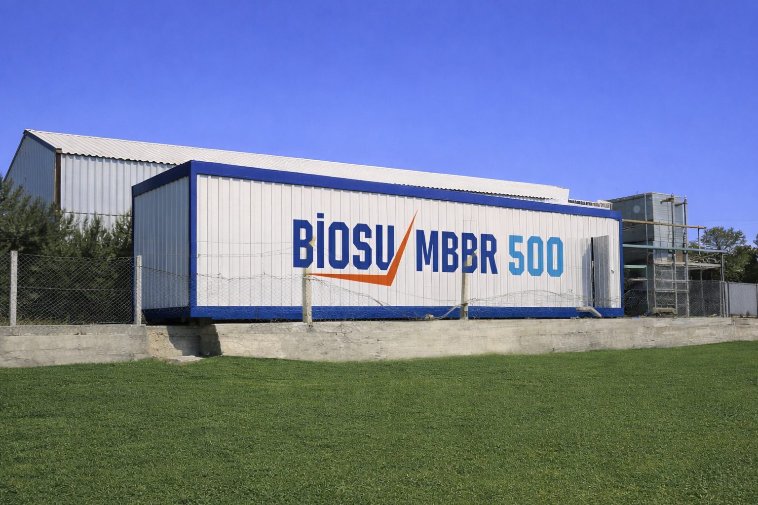 BİOSU MBBR paket arıtma ünitesi — 3B ürün görselleştirmesi