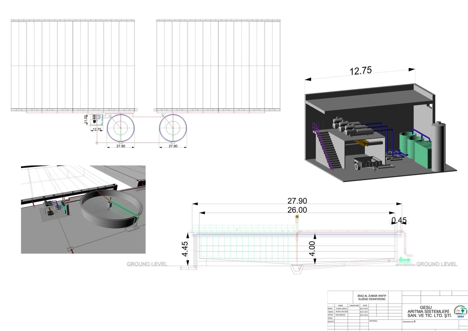 GESU Çamur arıtma hattı 3D proje çizimi