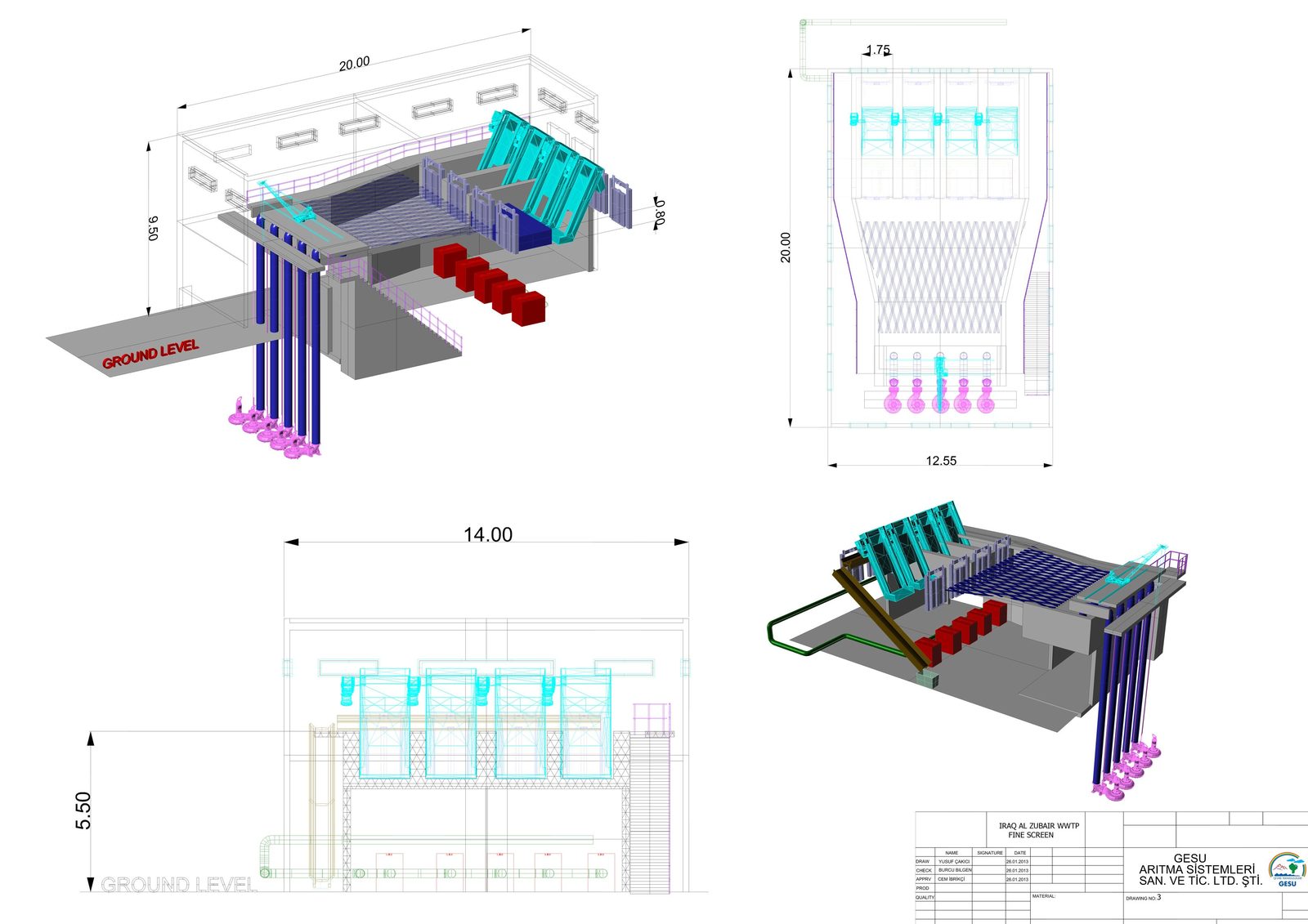 GESU İnce ızgara ünitesi 3D proje çizimi