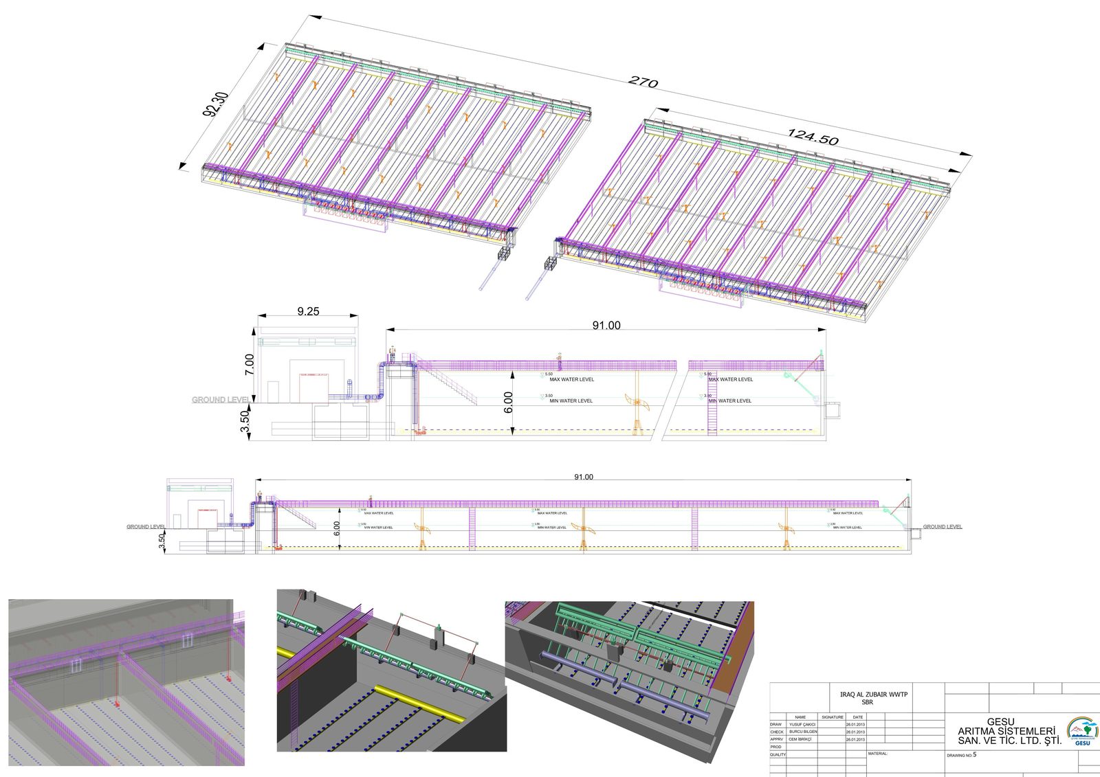 GESU SBR reaktör ünitesi 3D proje çizimi